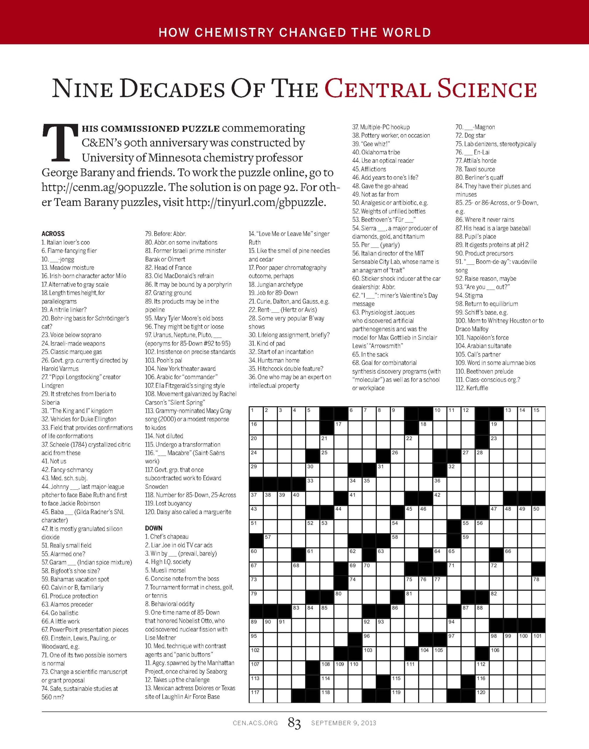 Nine Decades Of The Central Science Crossword Puzzle Nine Decades Of The Central Science Crossword Puzzle
