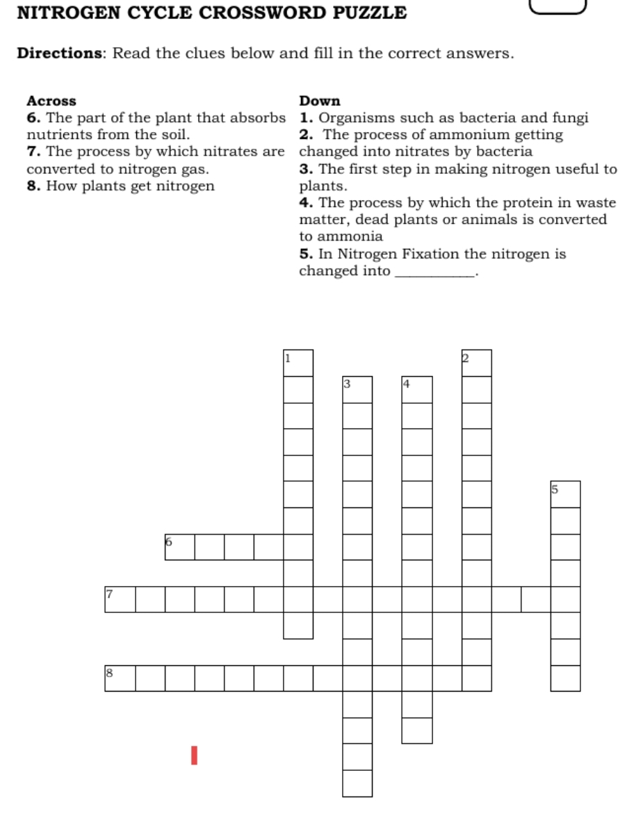 NITROGEN CYCLE CROSSWORD PUZZLE Directions Read The Clues Below And Fil 