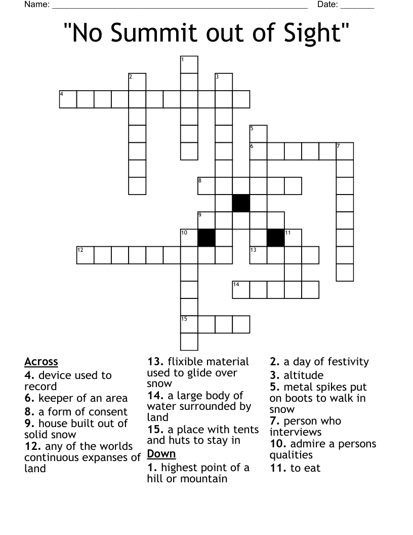 No Summit Out Of Sight Crossword WordMint