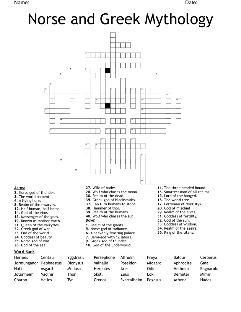 Norse And Greek Mythology Crossword WordMint Norse And Greek Mythology Crossword WordMint