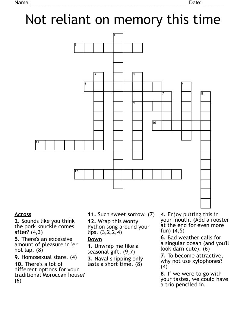 Not Reliant On Memory This Time Crossword WordMint Not Reliant On Memory This Time Crossword WordMint