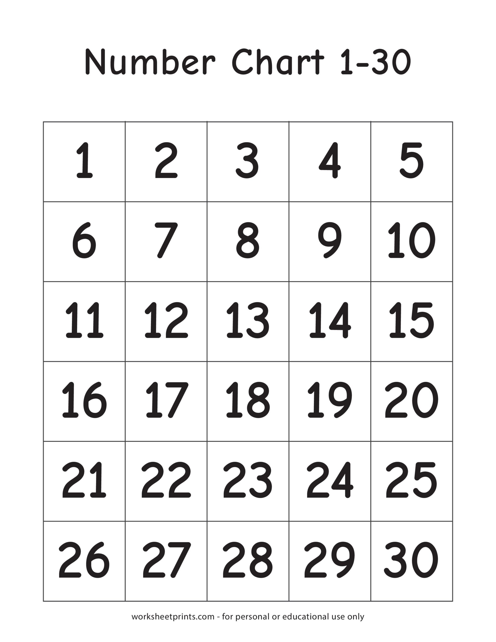 Number Chart 1 30 Printable Number Chart 1 30 Printable