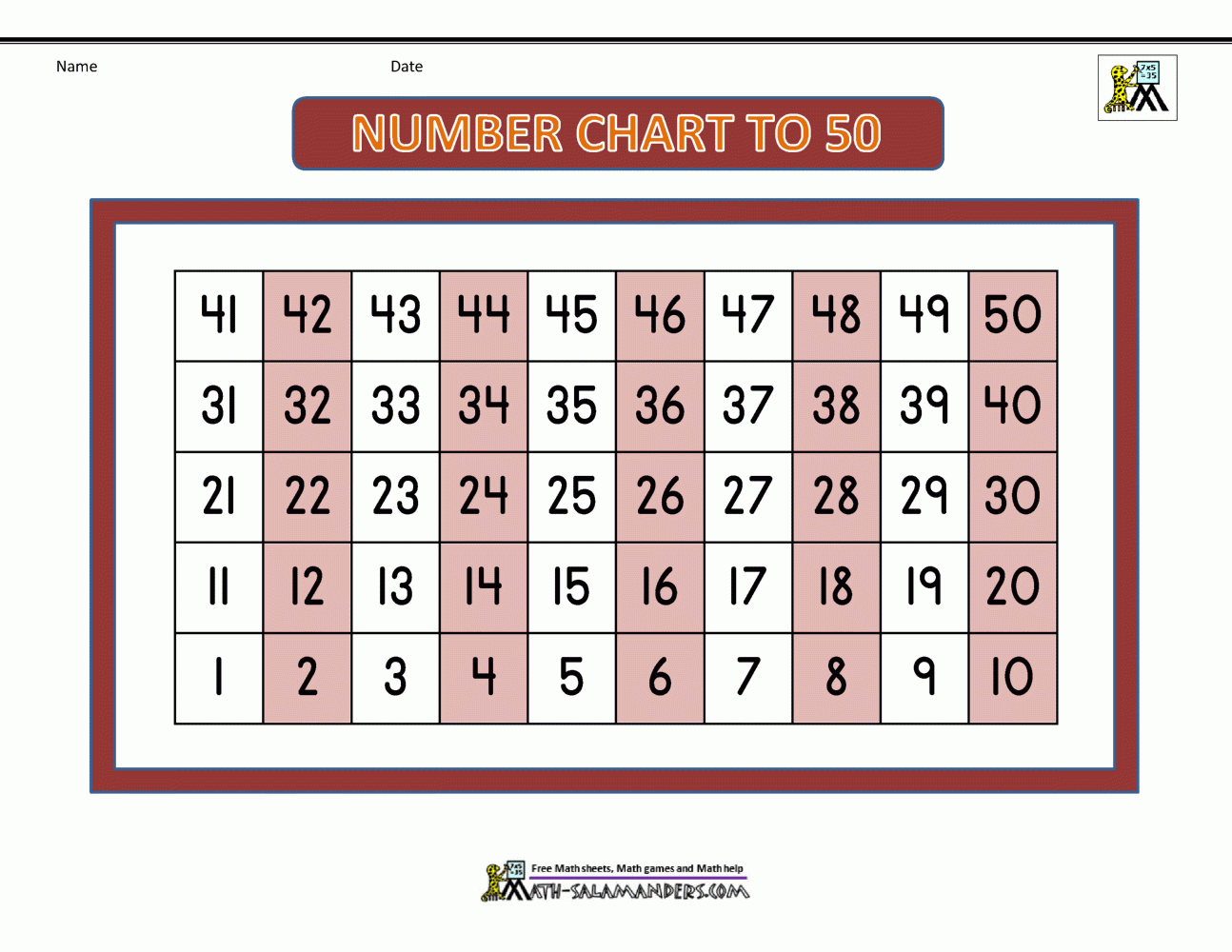 Number Chart To 50 Number Chart To 50