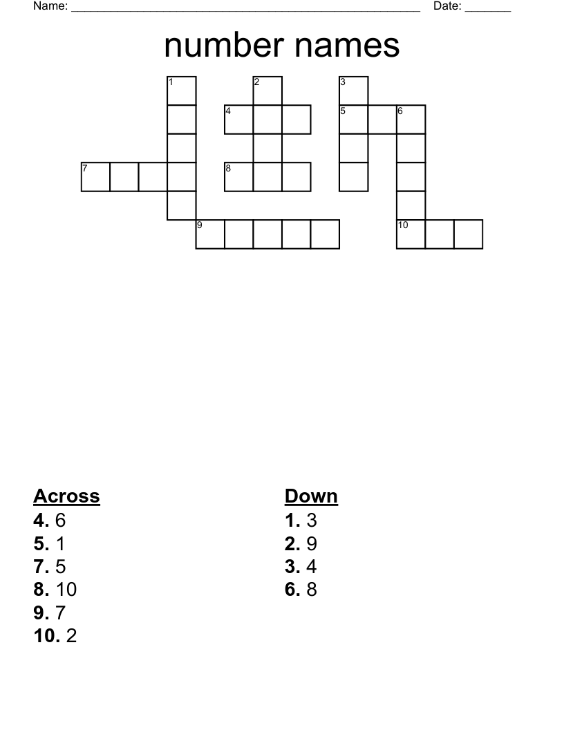 Number Names Crossword WordMint Number Names Crossword WordMint