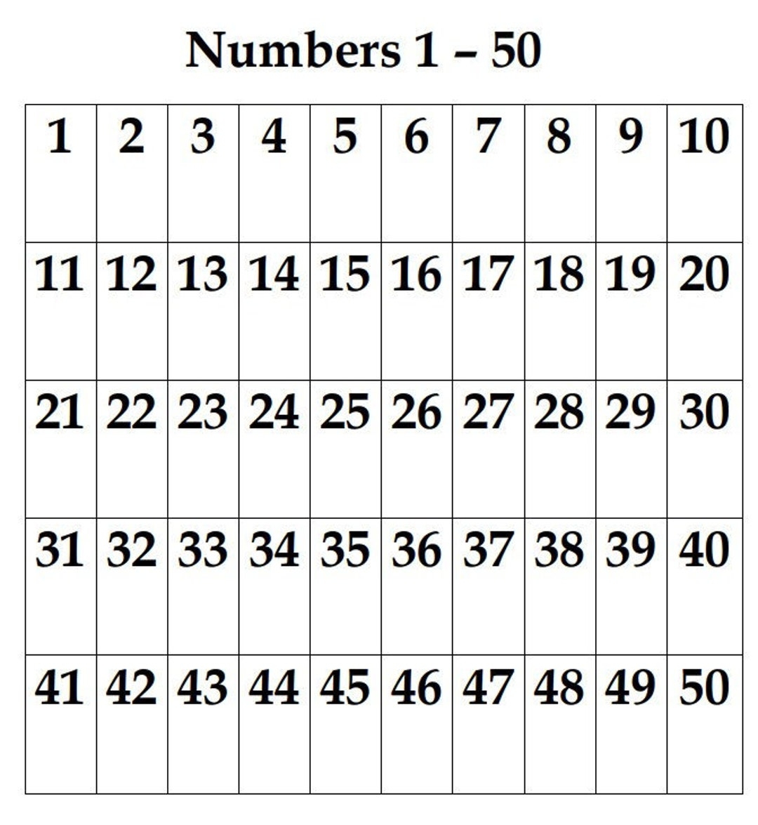 Numbers 1 50 Chart Numbers And Counting Instant Download Etsy Numbers 1 50 Chart Numbers And Counting Instant Download Etsy