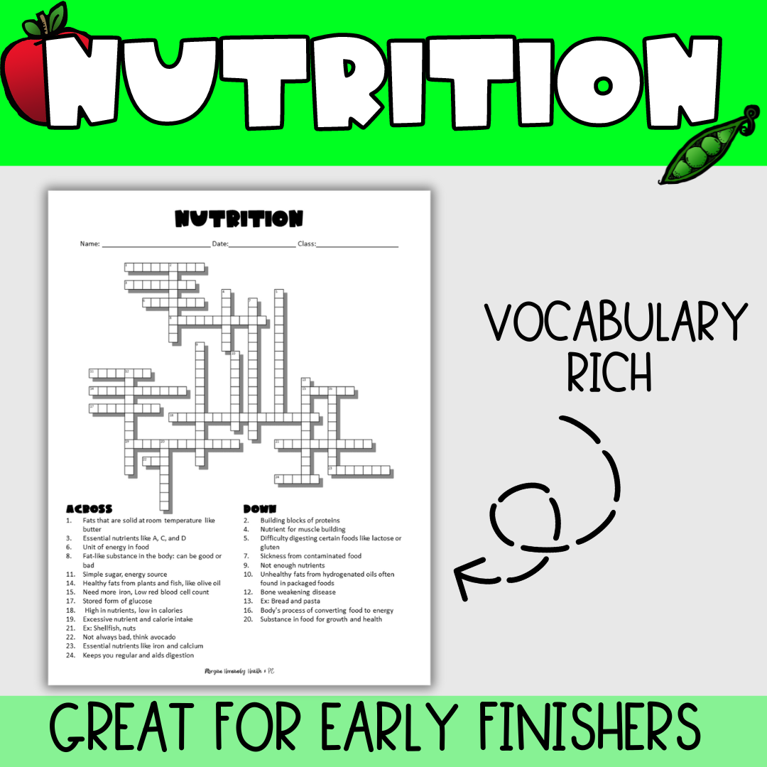 Nutrition Crossword Puzzle Made By Teachers Nutrition Crossword Puzzle Made By Teachers