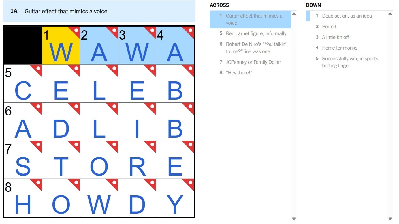 NYT Mini Crossword June 25 2025 What Is Guitar Effect That Mimics A Voice Answer H2S Media