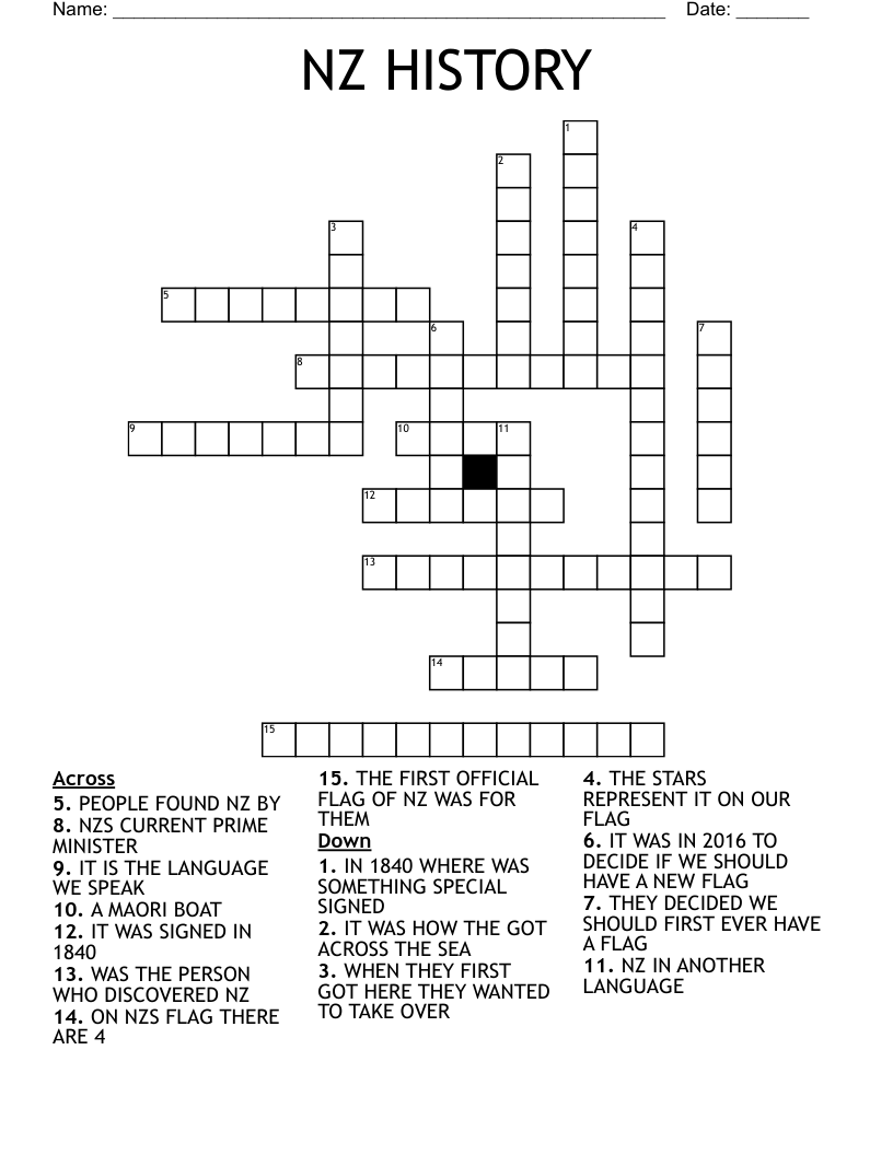 NZ HISTORY Crossword WordMint Worksheets Library NZ HISTORY Crossword WordMint Worksheets Library