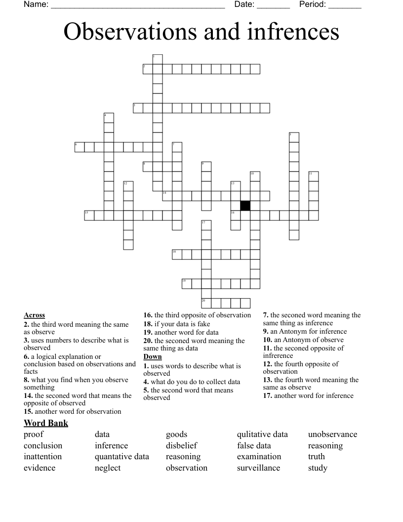 Observations And Infrences Crossword WordMint Observations And Infrences Crossword WordMint