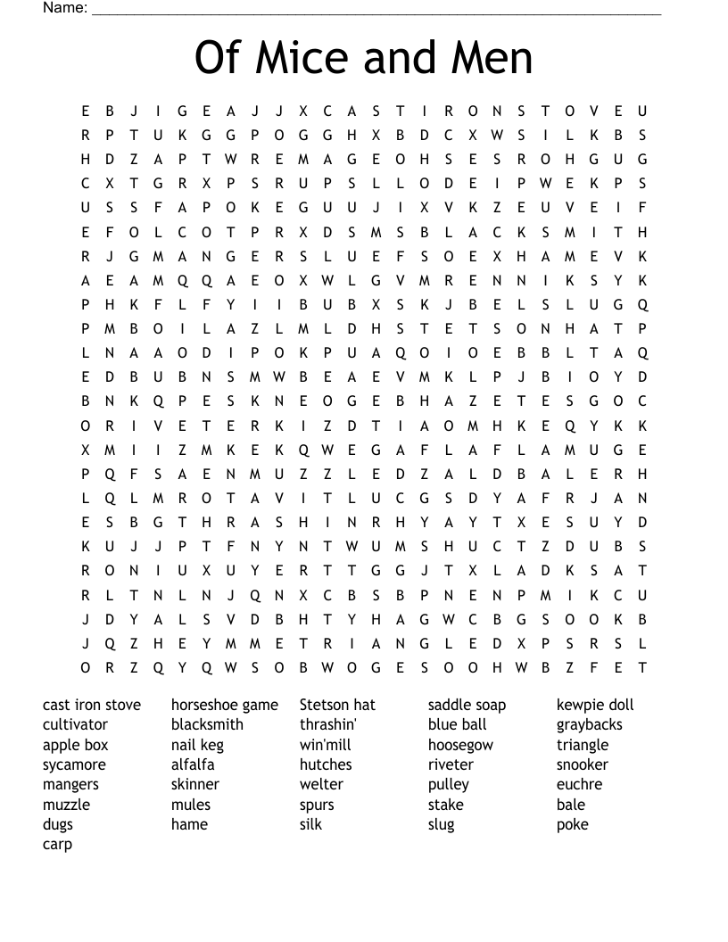 Of Mice And Men Word Search WordMint Of Mice And Men Word Search WordMint