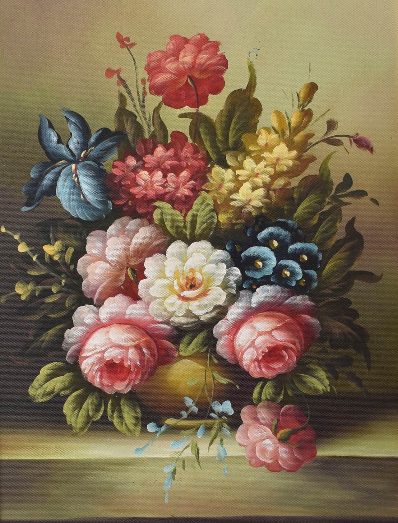 Oil Painting Still Life Colorful Flowers In Vase Oil Painting Still Life Colorful Flowers In Vase