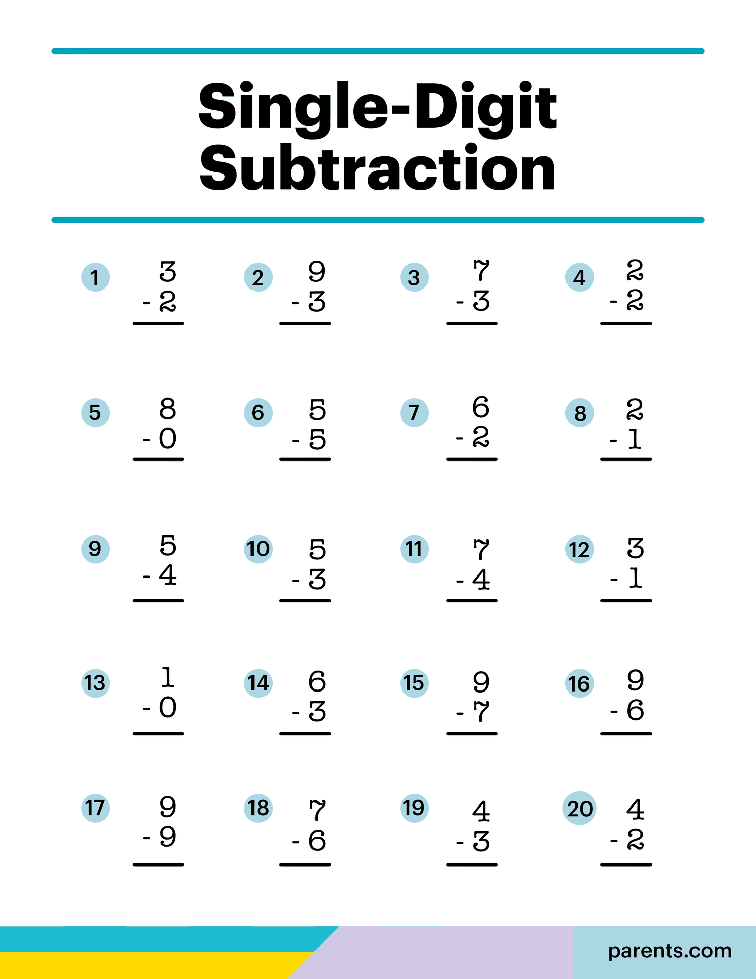 One Digit Subtraction No Regrouping Worksheets Free Printable PDF Worksheets Library One Digit Subtraction No Regrouping Worksheets Free Printable PDF Worksheets Library