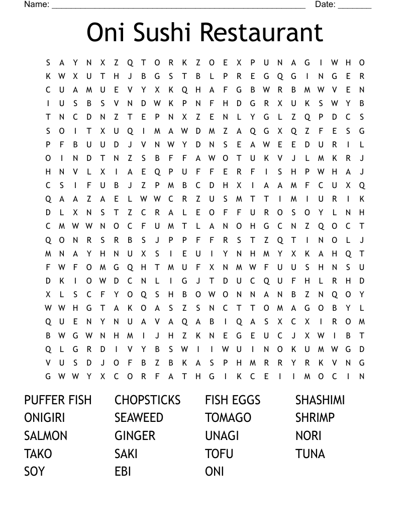 Oni Sushi Restaurant Word Search WordMint Oni Sushi Restaurant Word Search WordMint