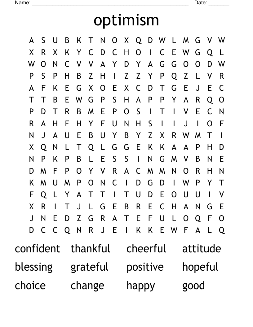 Optimism Word Search WordMint Optimism Word Search WordMint