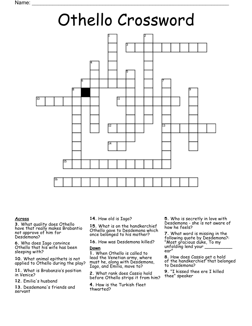 Othello Act 1 Crossword WordMint Othello Act 1 Crossword WordMint