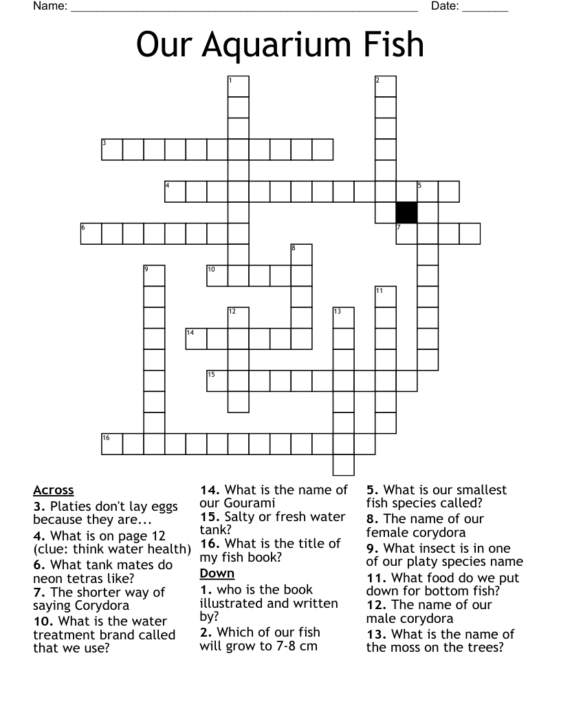 Our Aquarium Fish Crossword WordMint Our Aquarium Fish Crossword WordMint