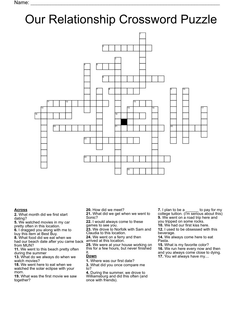Our Relationship Crossword Puzzle WordMint Our Relationship Crossword Puzzle WordMint