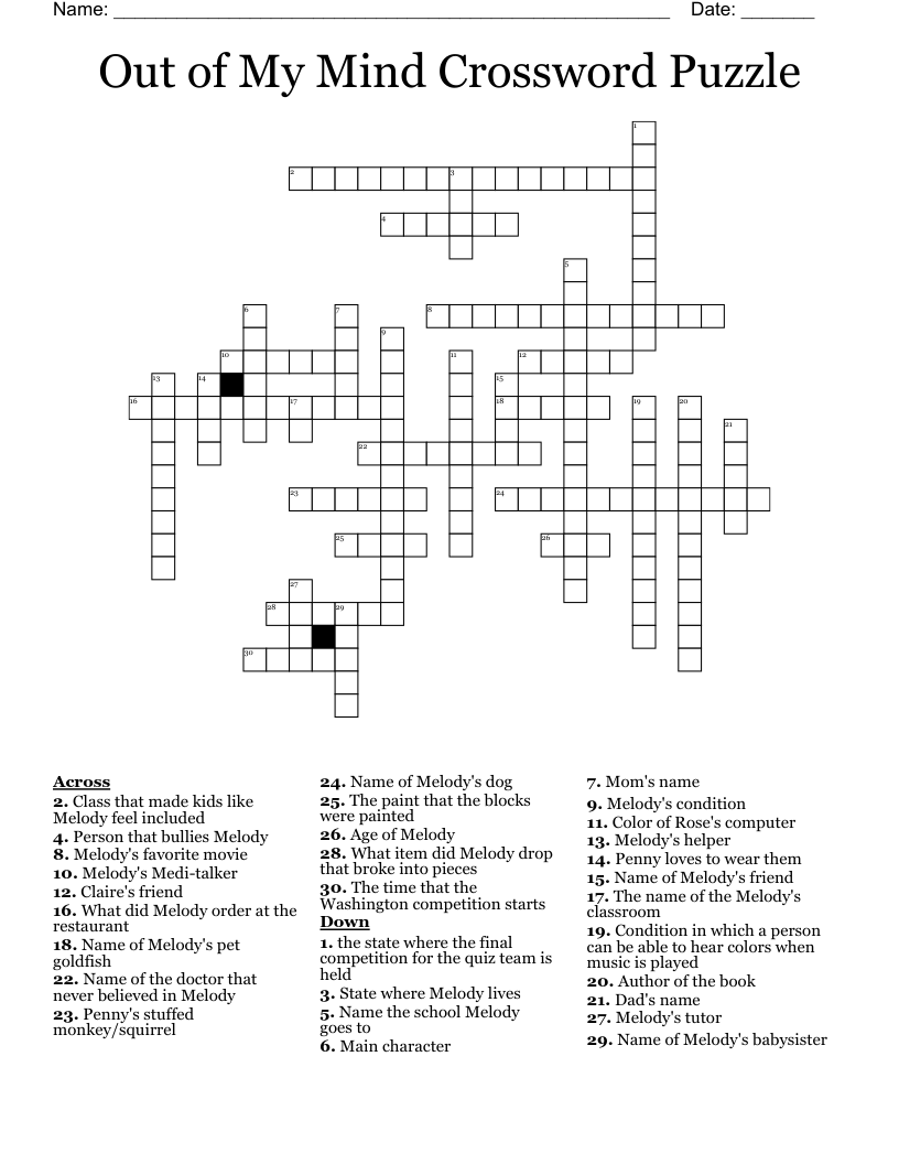 Out Of My Mind Crossword Puzzle WordMint Out Of My Mind Crossword Puzzle WordMint