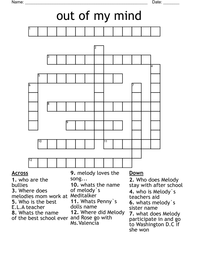 Out Of My Mind Crossword WordMint Out Of My Mind Crossword WordMint