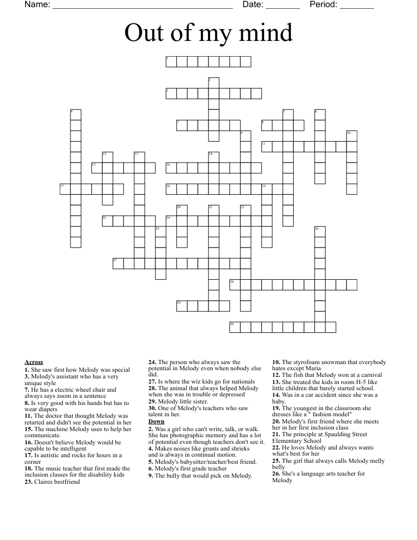 Out Of My Mind Crossword WordMint Out Of My Mind Crossword WordMint