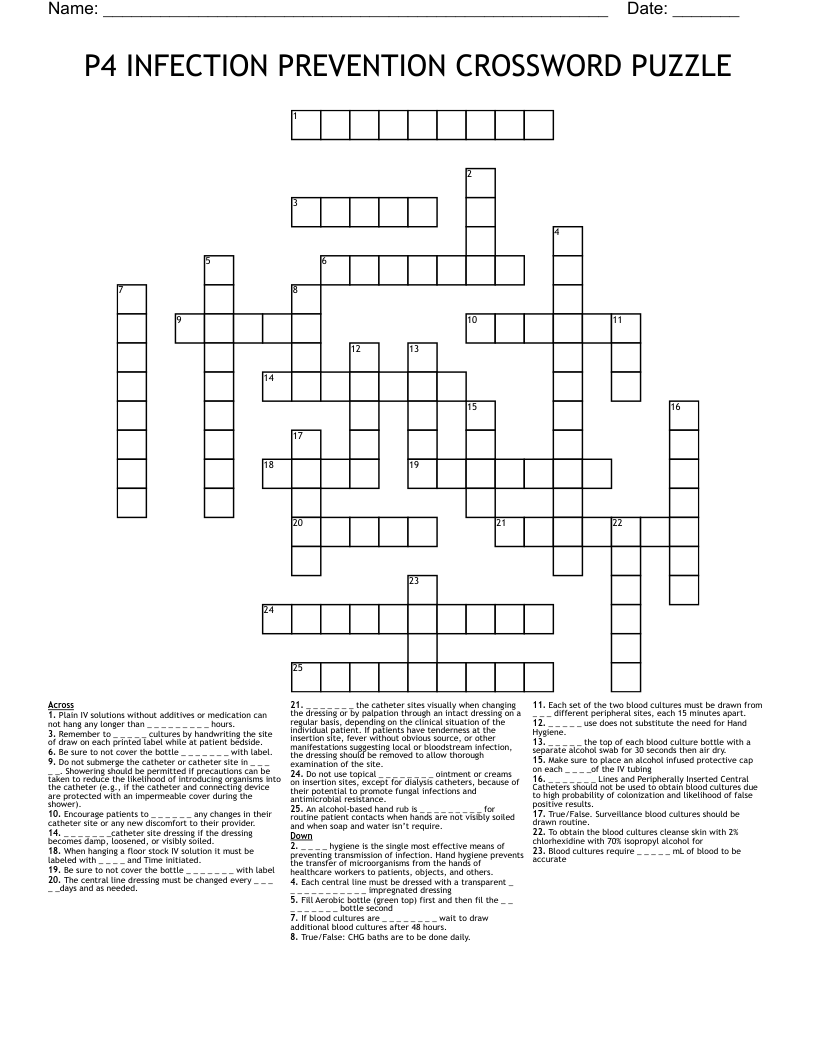 P4 INFECTION PREVENTION CROSSWORD PUZZLE WordMint P4 INFECTION PREVENTION CROSSWORD PUZZLE WordMint