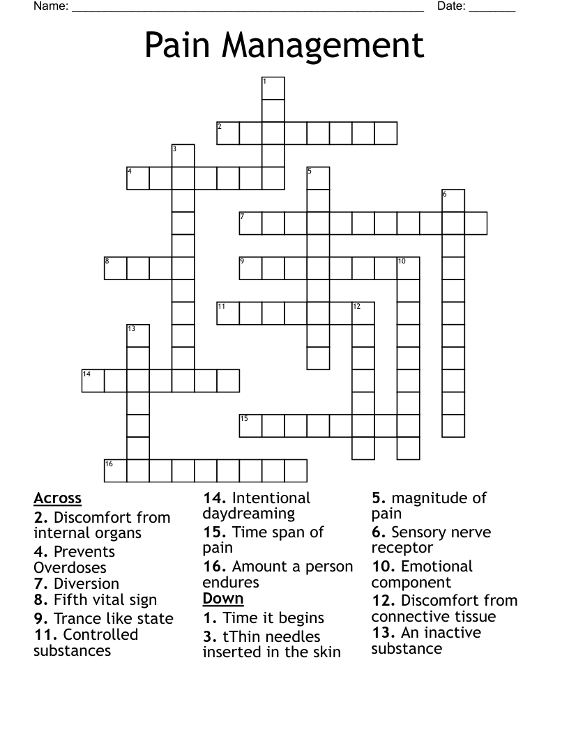 Pain Management Crossword WordMint Pain Management Crossword WordMint