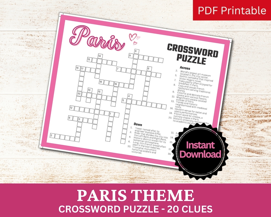 Paris Crossword Puzzle Printable Game Fun Travel Theme Birthday Activity Love France City French Gathering Word Game PDF Parisian Party Etsy UK Paris Crossword Puzzle Printable Game Fun Travel Theme Birthday Activity Love France City French Gathering Word Game PDF Parisian Party Etsy UK