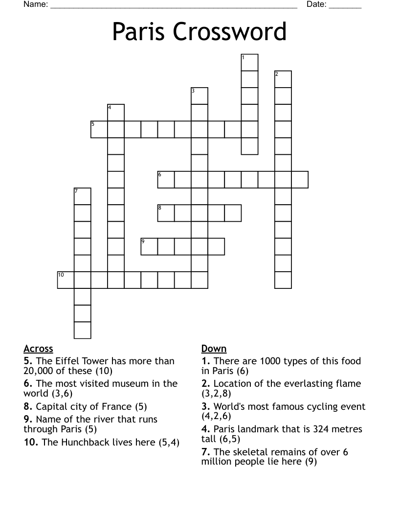 Paris Crossword WordMint Paris Crossword WordMint