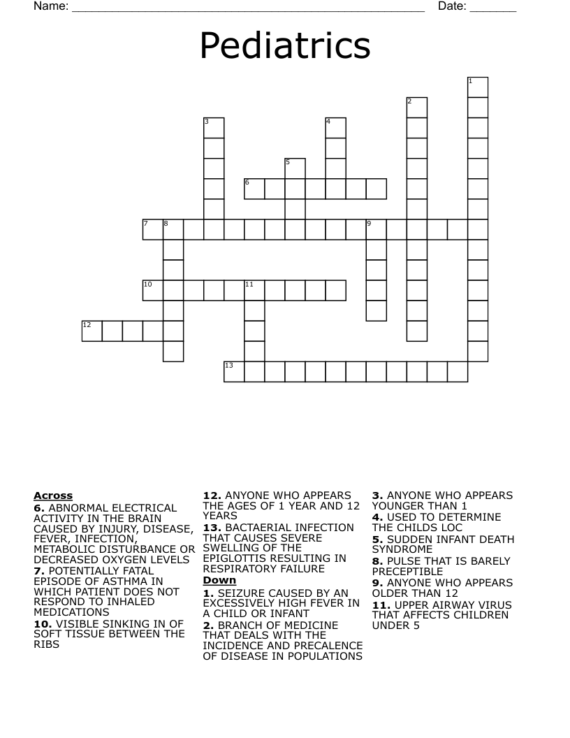 Pediatrics Crossword WordMint