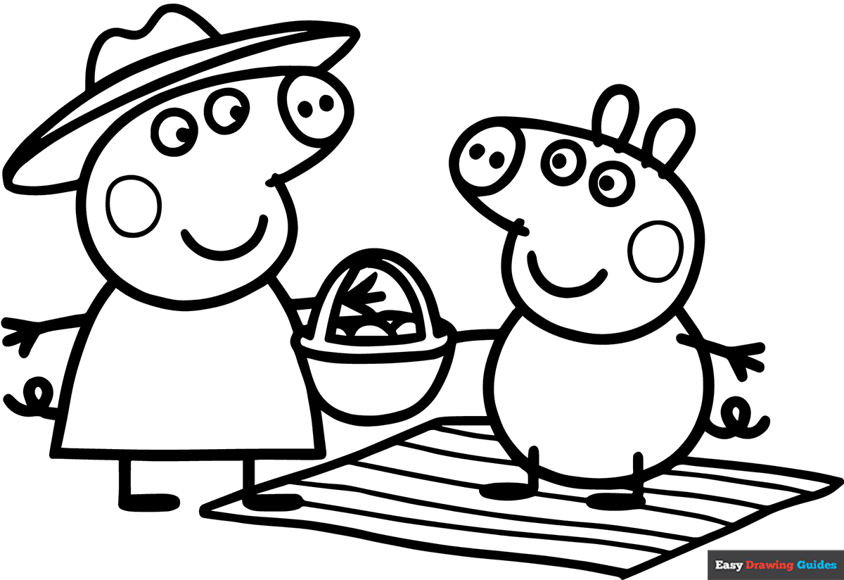 Peppa Pig And George At Picnic Coloring Page Easy Drawing Guides Peppa Pig And George At Picnic Coloring Page Easy Drawing Guides
