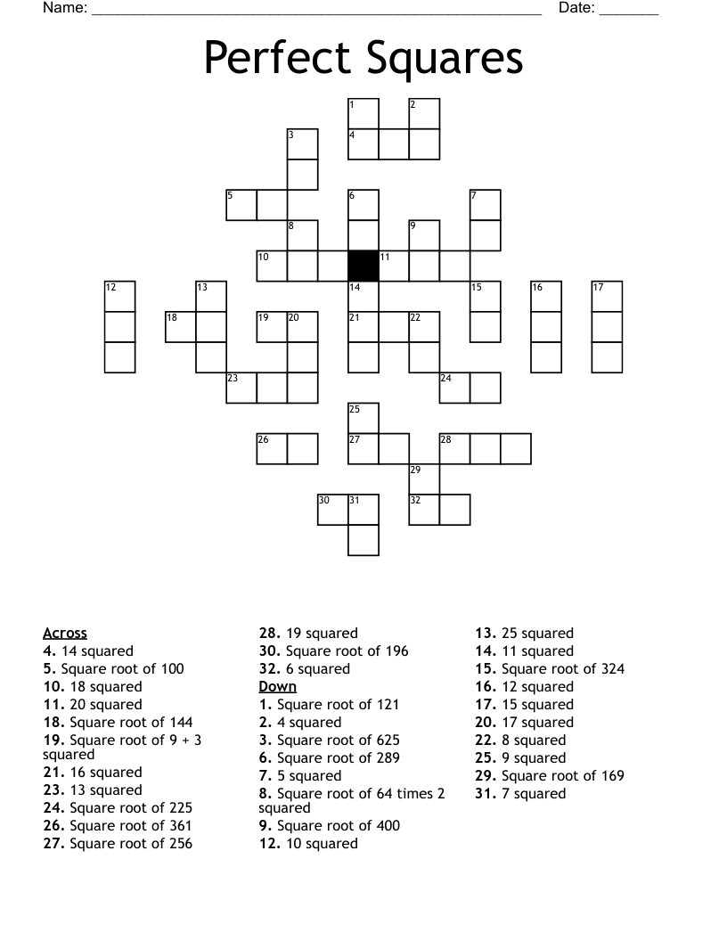Perfect Squares Crossword WordMint