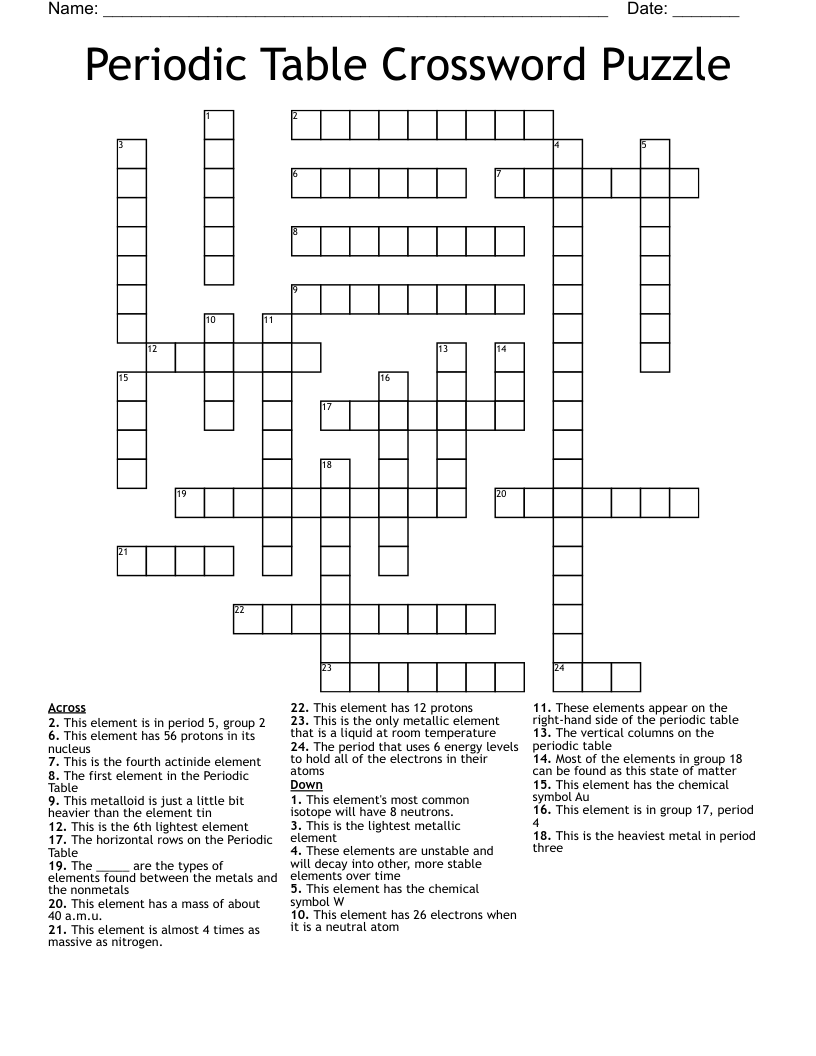 Periodic Table Crossword Puzzle WordMint Periodic Table Crossword Puzzle WordMint