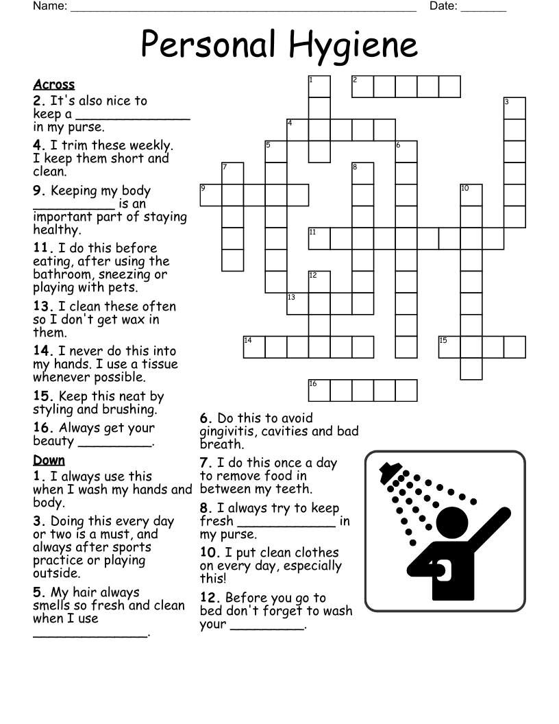 Personal Hygiene Crossword WordMint Personal Hygiene Crossword WordMint