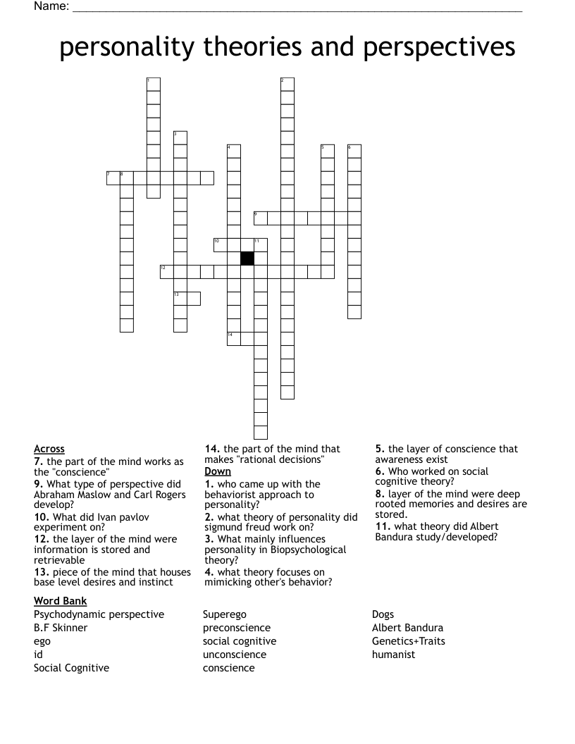 Personality Theories And Perspectives Crossword WordMint Personality Theories And Perspectives Crossword WordMint