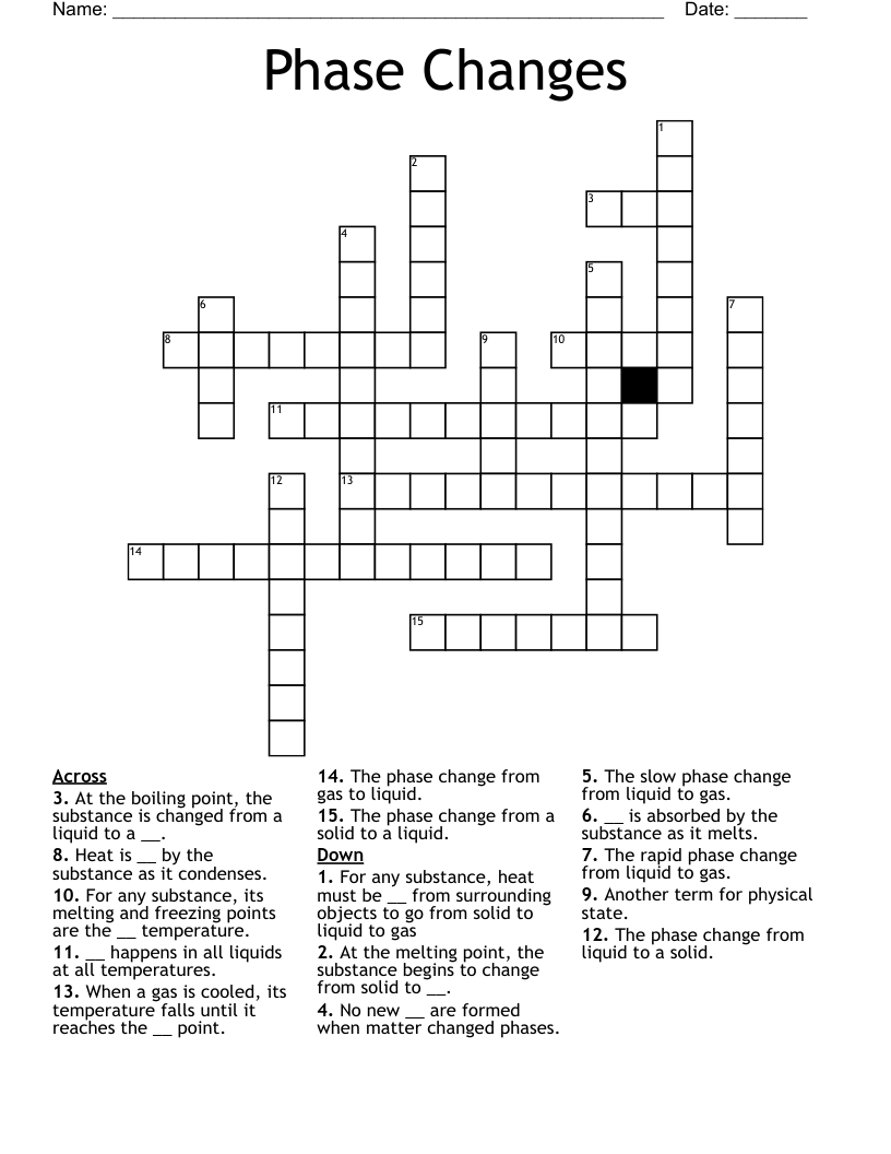 Phase Changes Crossword WordMint Phase Changes Crossword WordMint