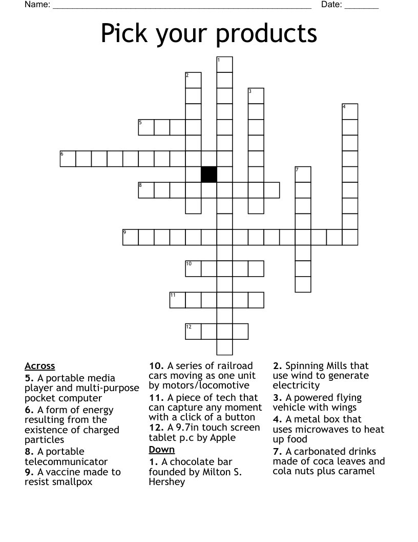 Pick Your Products Crossword WordMint Pick Your Products Crossword WordMint