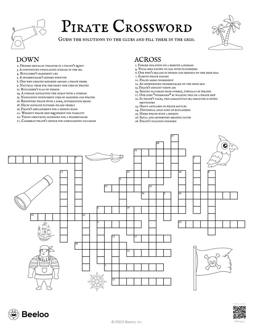 Pirate Crossword Beeloo Printable Crafts And Activities For Kids Pirate Crossword Beeloo Printable Crafts And Activities For Kids