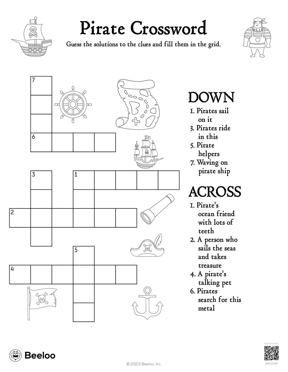 Pirate Crossword Beeloo Printable Crafts And Activities For Kids Pirate Crossword Beeloo Printable Crafts And Activities For Kids