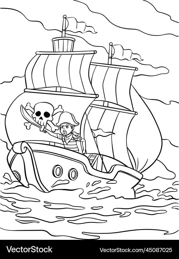 Pirate Ship Coloring Page For Kids Royalty Free Vector Image
