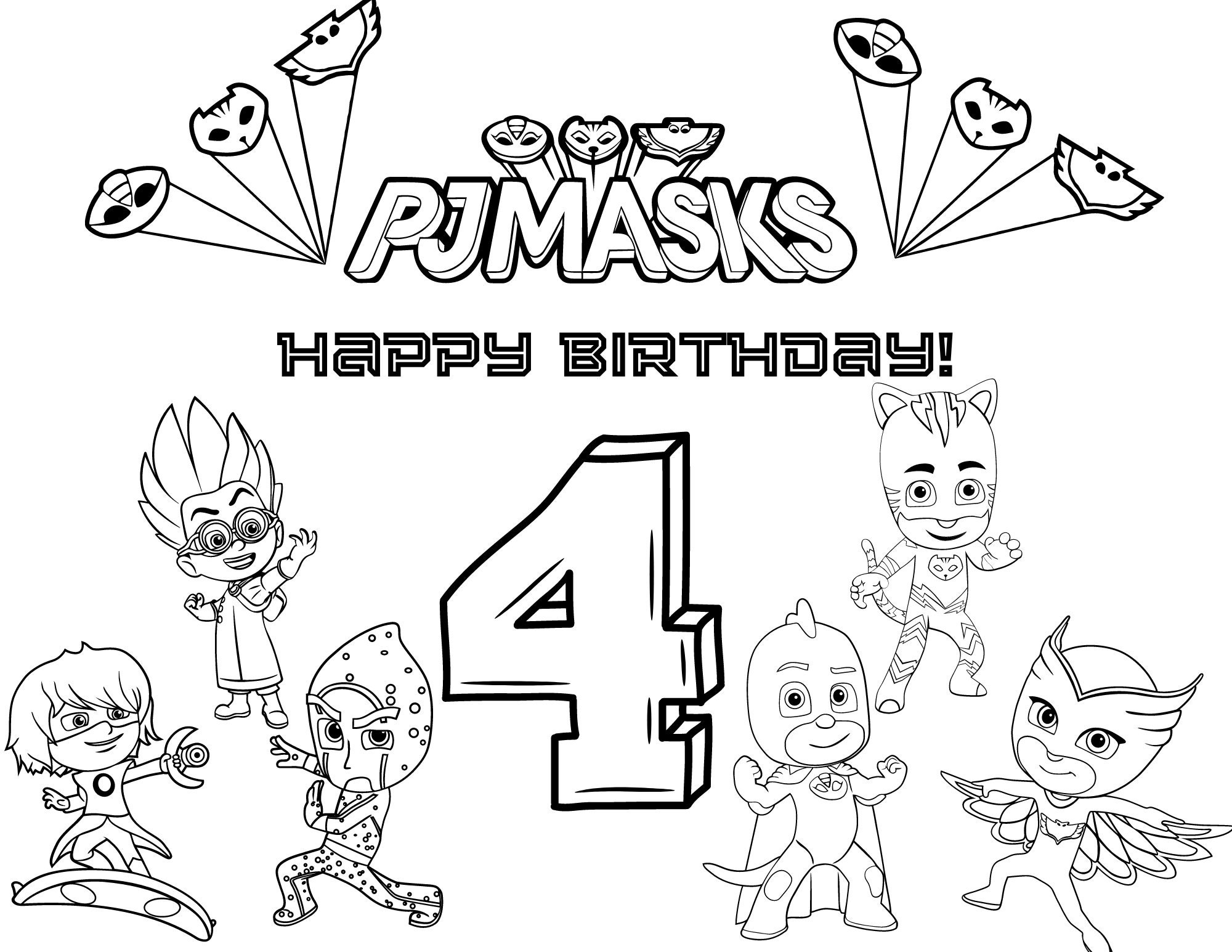 PJ Masks 4thd Birthday Coloring Activity Etsy PJ Masks 4thd Birthday Coloring Activity Etsy