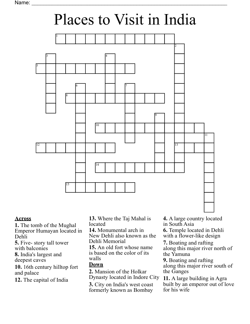 Places To Visit In India Crossword WordMint Places To Visit In India Crossword WordMint