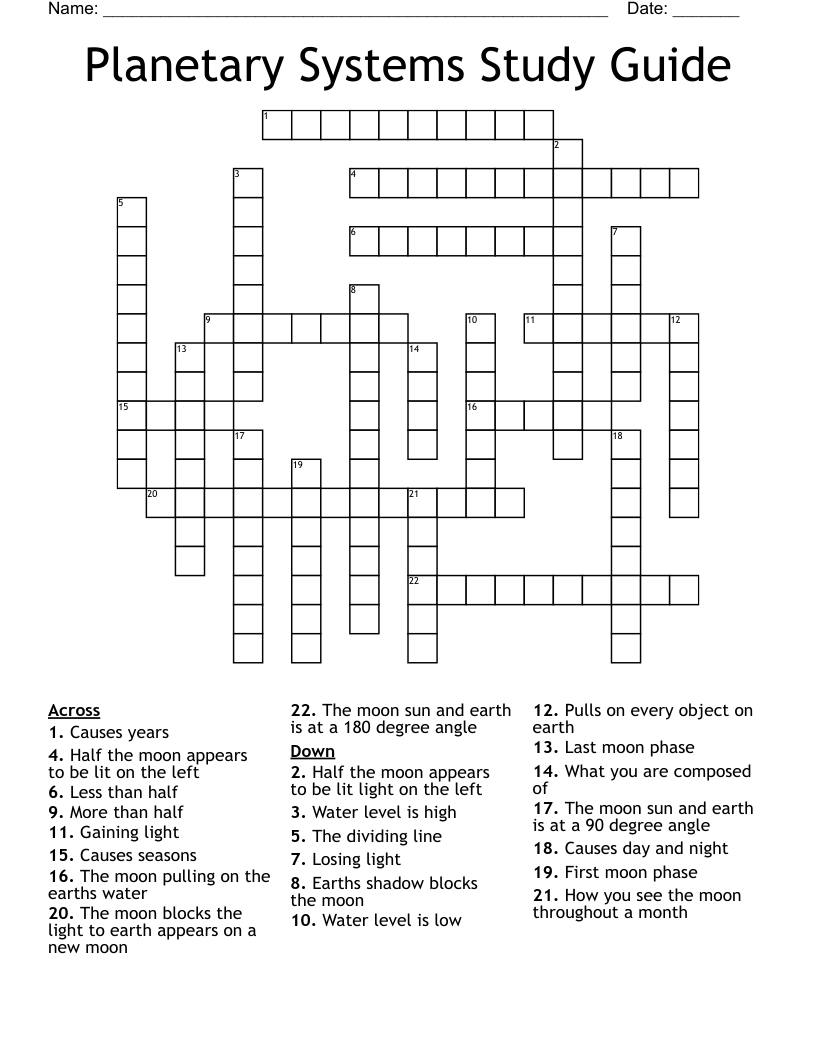 Planetary Systems Study Guide Crossword WordMint