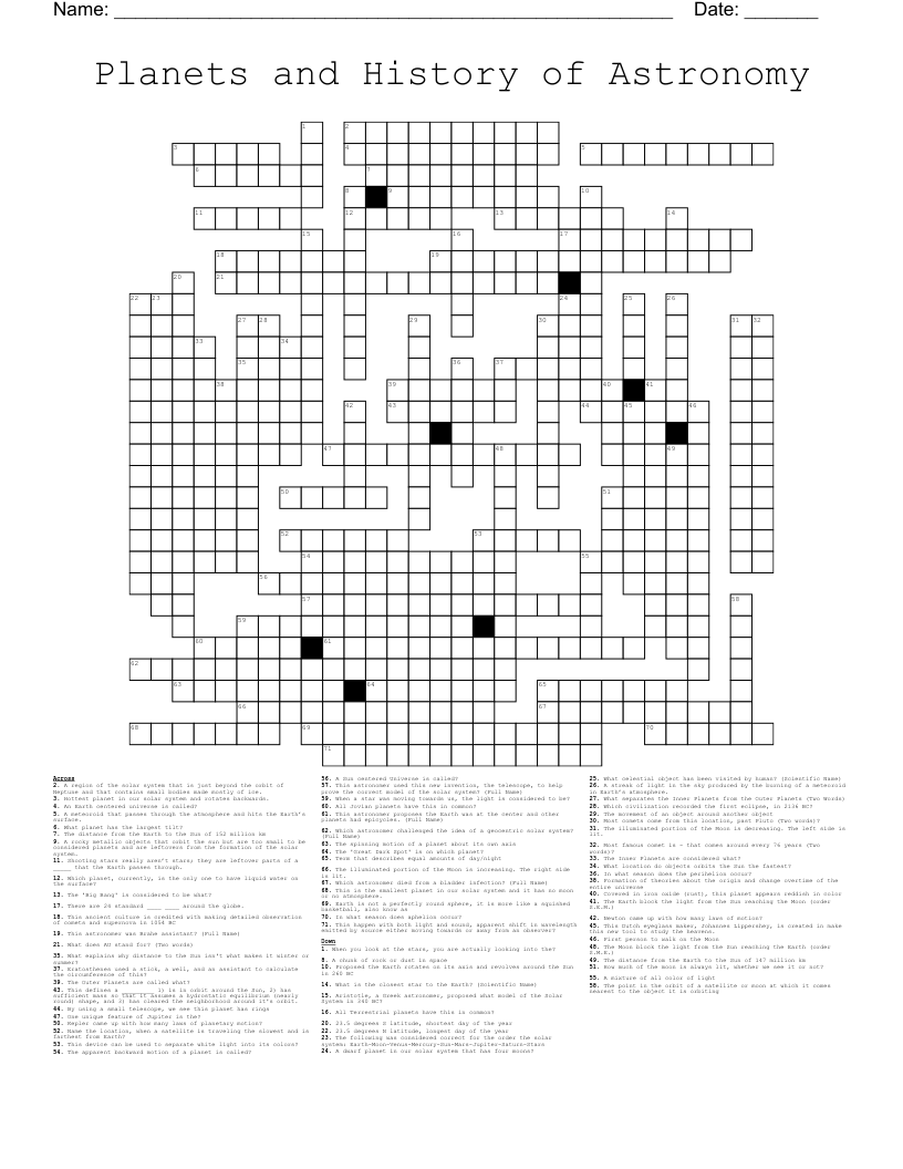 Planets And History Of Astronomy Crossword WordMint Planets And History Of Astronomy Crossword WordMint