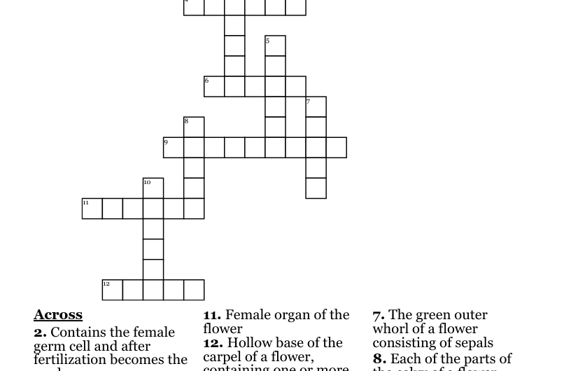 Calyx Parts Crossword