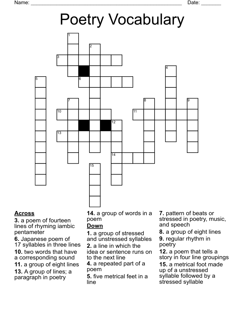 Poetry Vocabulary Crossword WordMint Poetry Vocabulary Crossword WordMint