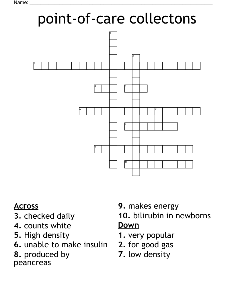 Point of care Collectons Crossword WordMint