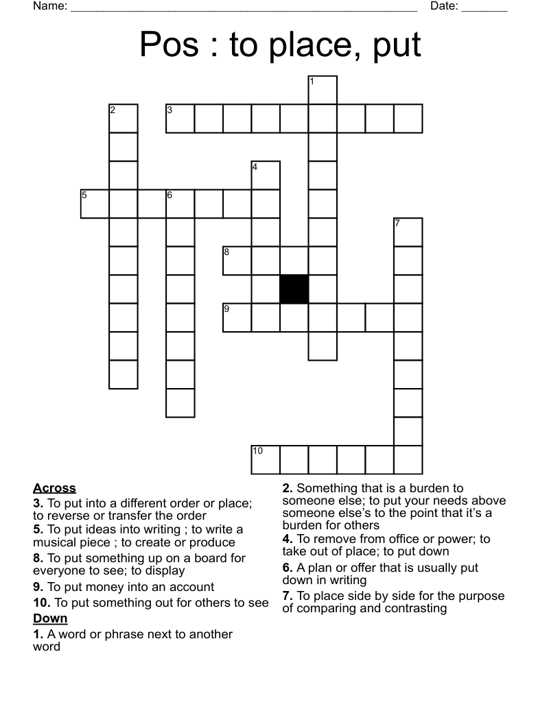 Pos To Place Put Crossword WordMint Pos To Place Put Crossword WordMint
