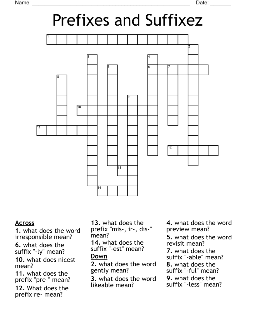 Prefixes And Suffixez Crossword WordMint Prefixes And Suffixez Crossword WordMint