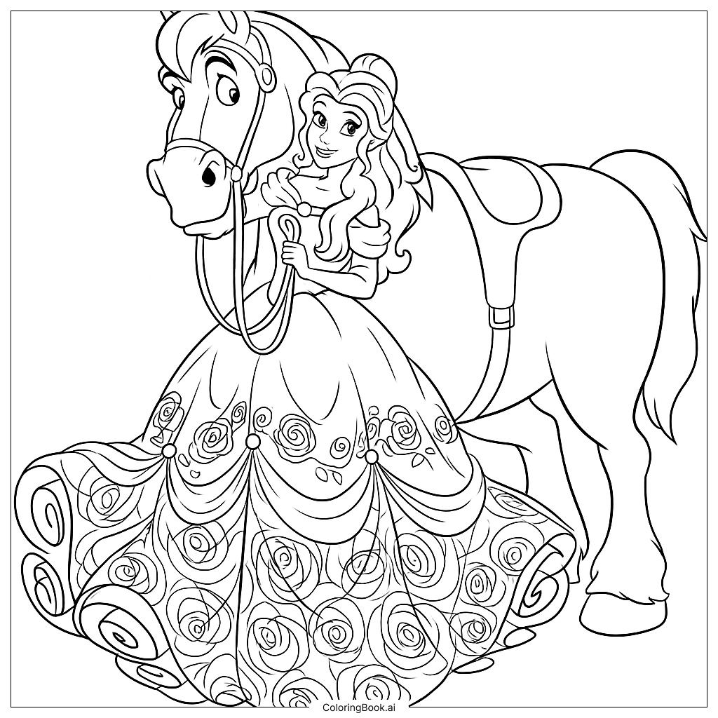 Princess Belle With A Simple Bow Coloring Page Free PDF PNG Printable Princess Belle With A Simple Bow Coloring Page Free PDF PNG Printable