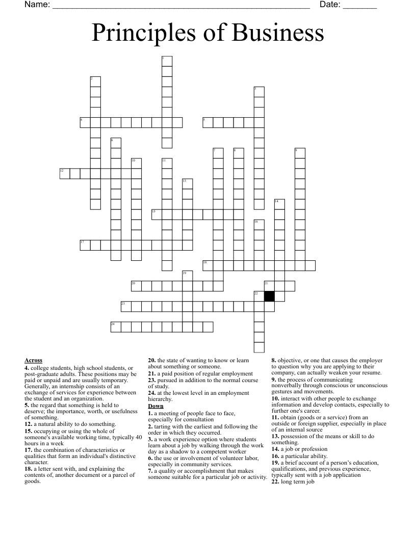 Principles Of Business Crossword WordMint Principles Of Business Crossword WordMint